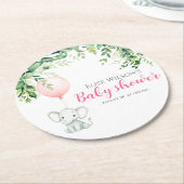 女の子だ！可愛い小さな象のベビー（風船あり） ラウンドペーパーコースター (アングル)