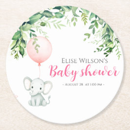 女の子だ！可愛い小さな象のベビー（風船あり） ラウンドペーパーコースター
