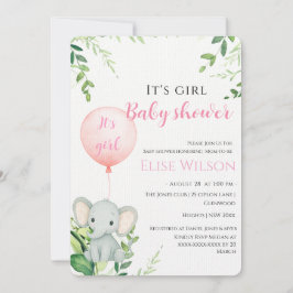 女の子だ！可愛い小さな象のベビー（風船あり） 招待状