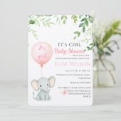 女の子だ！可愛い小さな象のベビー（風船あり） 招待状 (スタンド正面)