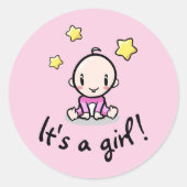 女の子だ!女の子生まれたばかりの丸ステッカー ラウンドシール (正面)