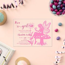 女の子だ!妖精のキノコと花の赤ちゃんシャワー アクリル招待状