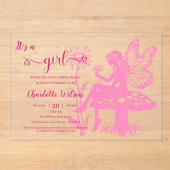 女の子だ！妖精のキノコと花の赤ちゃんシャワー アクリル招待状 (正面)