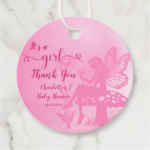 女の子だ！妖精のキノコと花の赤ちゃんシャワー フェイバータグ (正面)