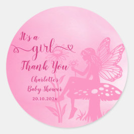 女の子だ!妖精のキノコと花の赤ちゃんシャワー ラウンドシール