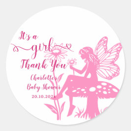 女の子だ!妖精のキノコと花の赤ちゃんシャワー ラウンドシール