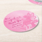 女の子だ！妖精のキノコと花の赤ちゃんシャワー ラウンドペーパーコースター (アングル)