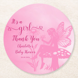 女の子だ!妖精のキノコと花の赤ちゃんシャワー ラウンドペーパーコースター