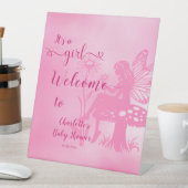 女の子だ！妖精のキノコと花の赤ちゃんシャワー 台座サイン (インサイチュ)