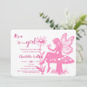 女の子だ！妖精のキノコと花の赤ちゃんシャワー 招待状 (スタンド正面)