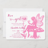女の子だ！妖精のキノコと花の赤ちゃんシャワー 招待状 (正面)