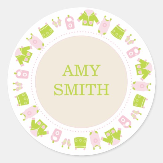 {女の子だ！}小さな洗濯物の赤ちゃんシャワーシール ラウンドシール (正面)