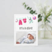 女の子だ！新生児 – ピンクカスタム写真はがき シーズンポストカード (スタンド正面)