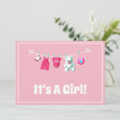 女の子だ!新生児 – ピンクカスタム色のフォトカード 案内状 (スタンド正面)
