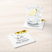 女の子だ!水彩ひまわり蝶 スクエアペーパーコースター (インサイチュ)