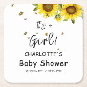 女の子だ!水彩ひまわり蝶 スクエアペーパーコースター (正面)