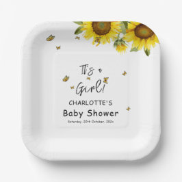 女の子だ！水彩ひまわり蝶 ペーパープレート