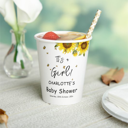 女の子だ！水彩ひまわり蝶 紙コップ (インサイチュ)