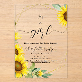 女の子だ！水彩ひまわり赤ちゃんシャワー アクリル招待状
