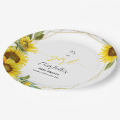 女の子だ！水彩ひまわり赤ちゃんシャワー ペーパープレート (アングル)