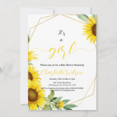 女の子だ!水彩ひまわり赤ちゃんシャワー 招待状 (正面)