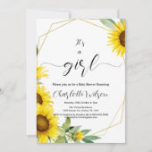 女の子だ！水彩ひまわり赤ちゃんシャワー 招待状 (正面)