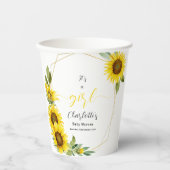 女の子だ！水彩ひまわり赤ちゃんシャワー 紙コップ (正面)