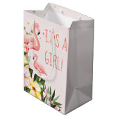 女の子だ!熱帯フローラ金ゴールドピンクフラミンゴ ミディアムペーパーバッグ (裏面アングル)