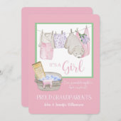 女の子だ – 祖父母誇りを持ったの発表 招待状 (正面/裏面)