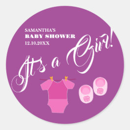 女の子だ!赤ちゃんシャワーピンクモダン。ナプキン ラウンドシール
