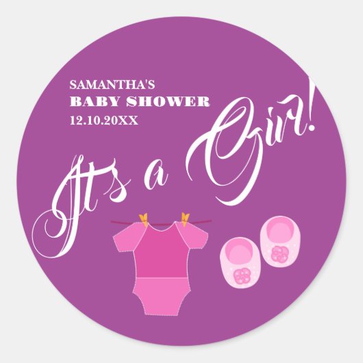 女の子だ！赤ちゃんシャワーピンクモダン。ナプキン ラウンドシール (正面)