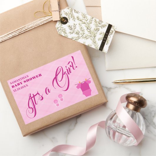 女の子だ！赤ちゃんシャワーピンクモダン。ナプキン 長方形シール (ギフト)