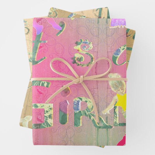 「女の子だ」赤ちゃん服イラストレーション ラッピングペーパーシート (インサイチュ)