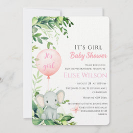 女の子だ！風船を持ったかわいい小さな象の赤ちゃん！ 招待状