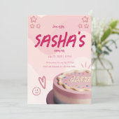女の子っぽいグリッター ピンク かわいい 誕生日 ご招待 招待状 (スタンド正面)