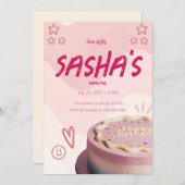 女の子っぽいグリッター ピンク かわいい 誕生日 ご招待 招待状 (正面/裏面)