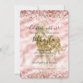 女の子っぽいゴールドユニコーンピンクグリッターきらきらコンフェッティ 招待状 (正面)