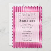 女の子っぽいピンクのストライプ 招待状 (正面)