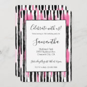 女の子っぽいピンク 白 黒 ゼブラ ストライプ 招待状 (正面/裏面)