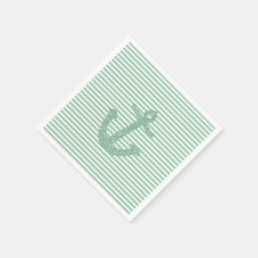 女の子っぽいミントグリッター ネイビーアンカー ウェディングシャワー スタンダードカクテルナプキン (角)