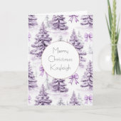 女の子っぽい紫のクリスマスツリーとリボン カード (正面)