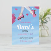 女の子っぽい キラキラ ピンク 可愛い 青い空 誕生日 招待状 (スタンド正面)