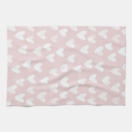 女の子っぽい ピンクと白のハートのブライダルシャワー キッチンタオル