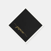 女の子っぽい ミニマリスト シンプル ブラック ゴールド モノグラム スクリプト スタンダードカクテルナプキン (角)