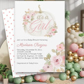 女の子です - パンプキンローズのベビーシャワー 招待状