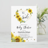 女の子です!ヒマワリと蝶のベビーシャワー 招待状 (スタンド正面)
