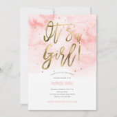 女の子です, ピンク, 水彩, ベビーガールシャワー 招待状 (正面)