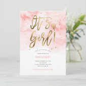 女の子です, ピンク, 水彩, ベビーガールシャワー 招待状 (スタンド正面)