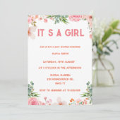  女の子です ブッシュ フラワーのゴールドの水彩画 招待状 (スタンド正面)