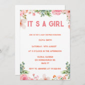  女の子です ブッシュ フラワーのゴールドの水彩画 招待状 (正面/裏面)